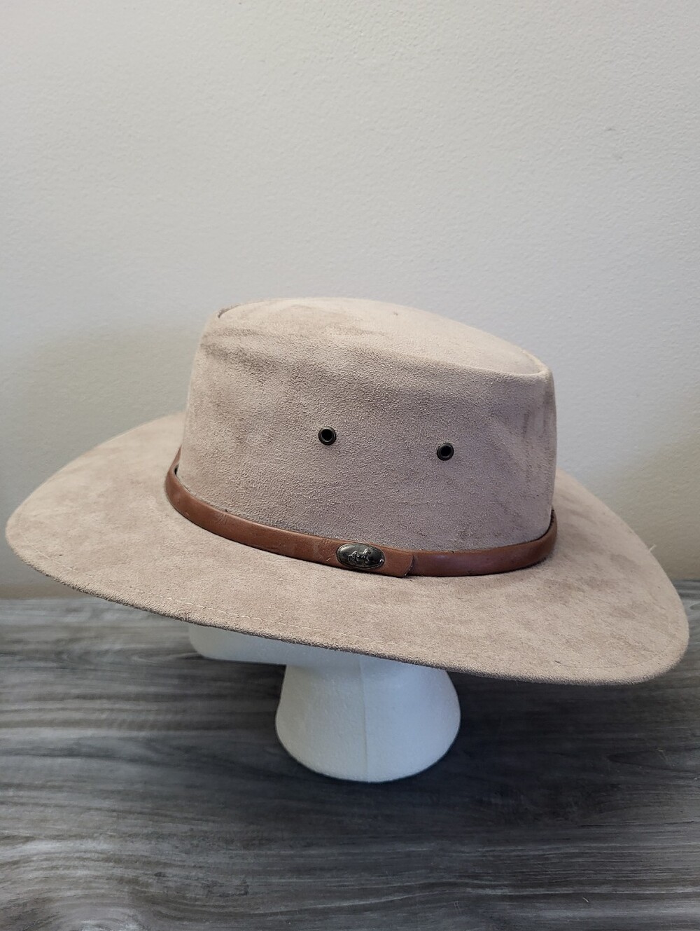 El Paso Hats Taupe Suede Wide-Brim Outback Hat Size Small